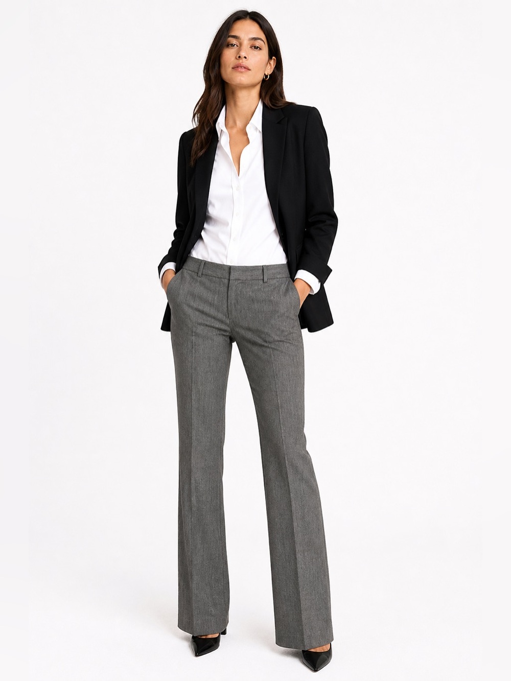 THEORY Wool Tailored Pants Gray Mid Rise Bootcut Career Quiet Luxury Minimalist6